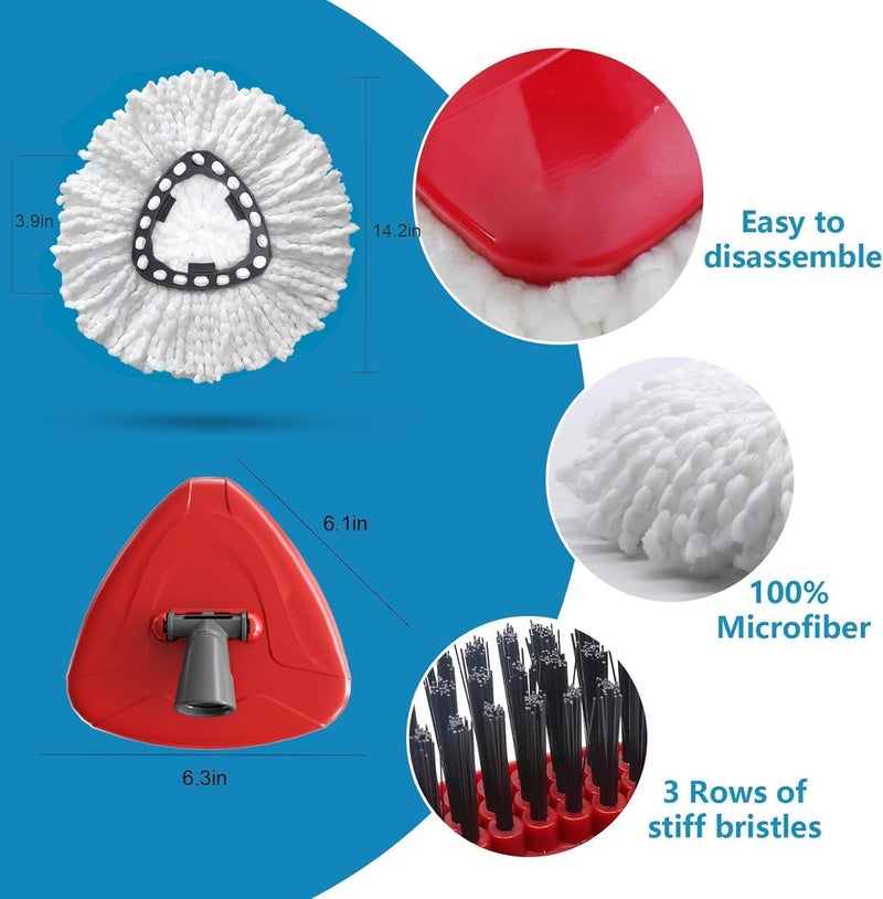 SuperAbound 4 Pack Spin Mop Replacement Head Compatible with O Cedar EasyWring 1 Tank Microfiber, 30-58" Handle, Upgraded Triangle Mop Base and Scrub Brush Combo Set - Image 3